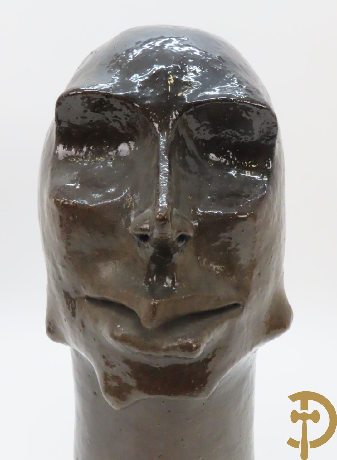 SCHEIRLINCKX Jos getekend - Karaktervol modern geglazuurd keramieken beeld van een hoofd