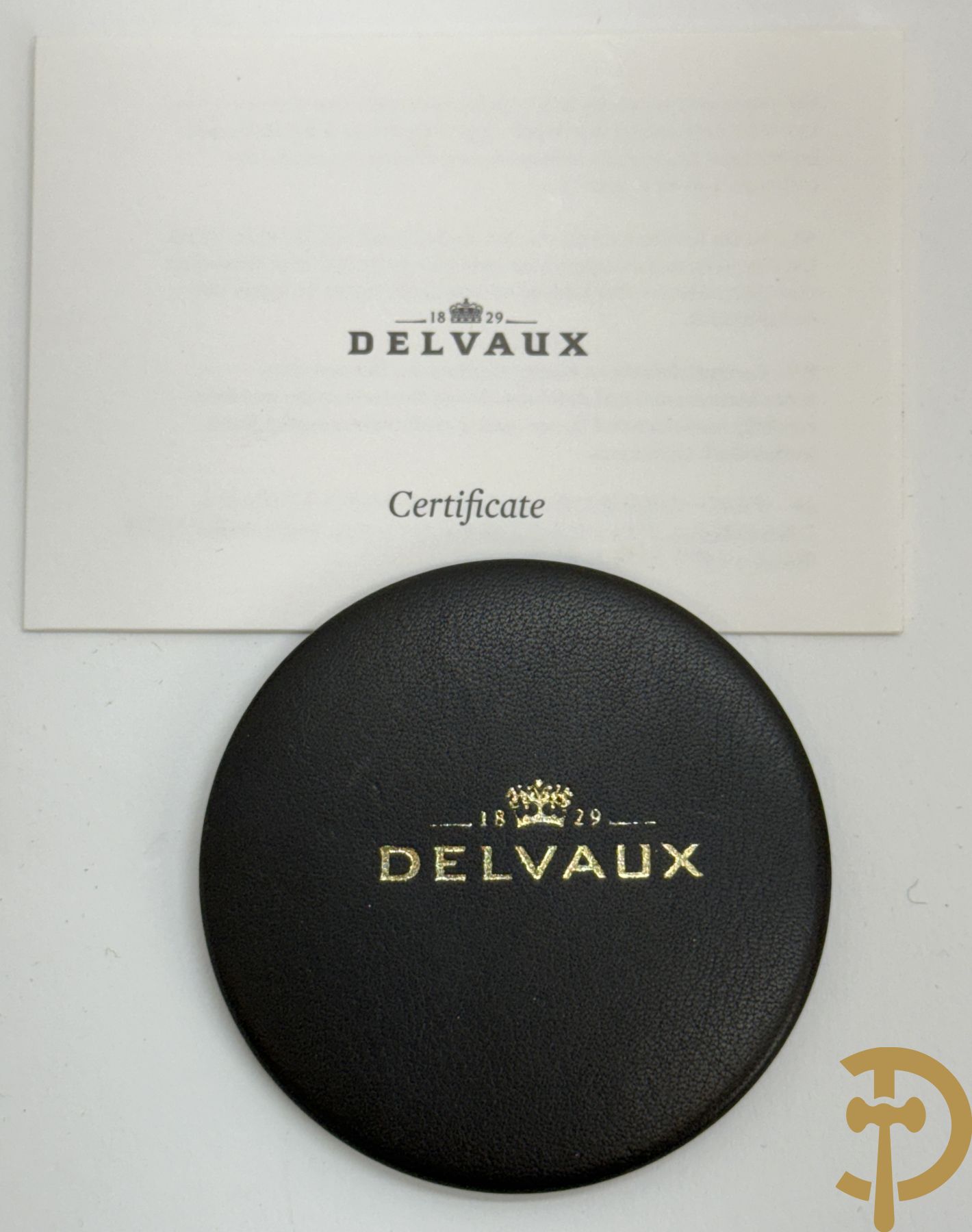 Bruin kroko lederen handtas, Delvaux met bijhorende zak