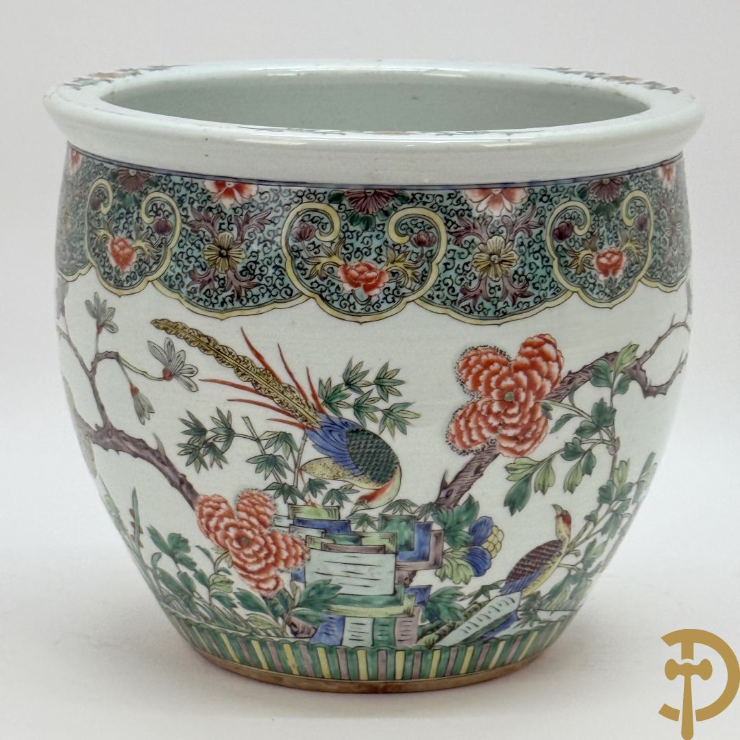 Chinese porseleinen cacheot met bloemen en vogeldecor