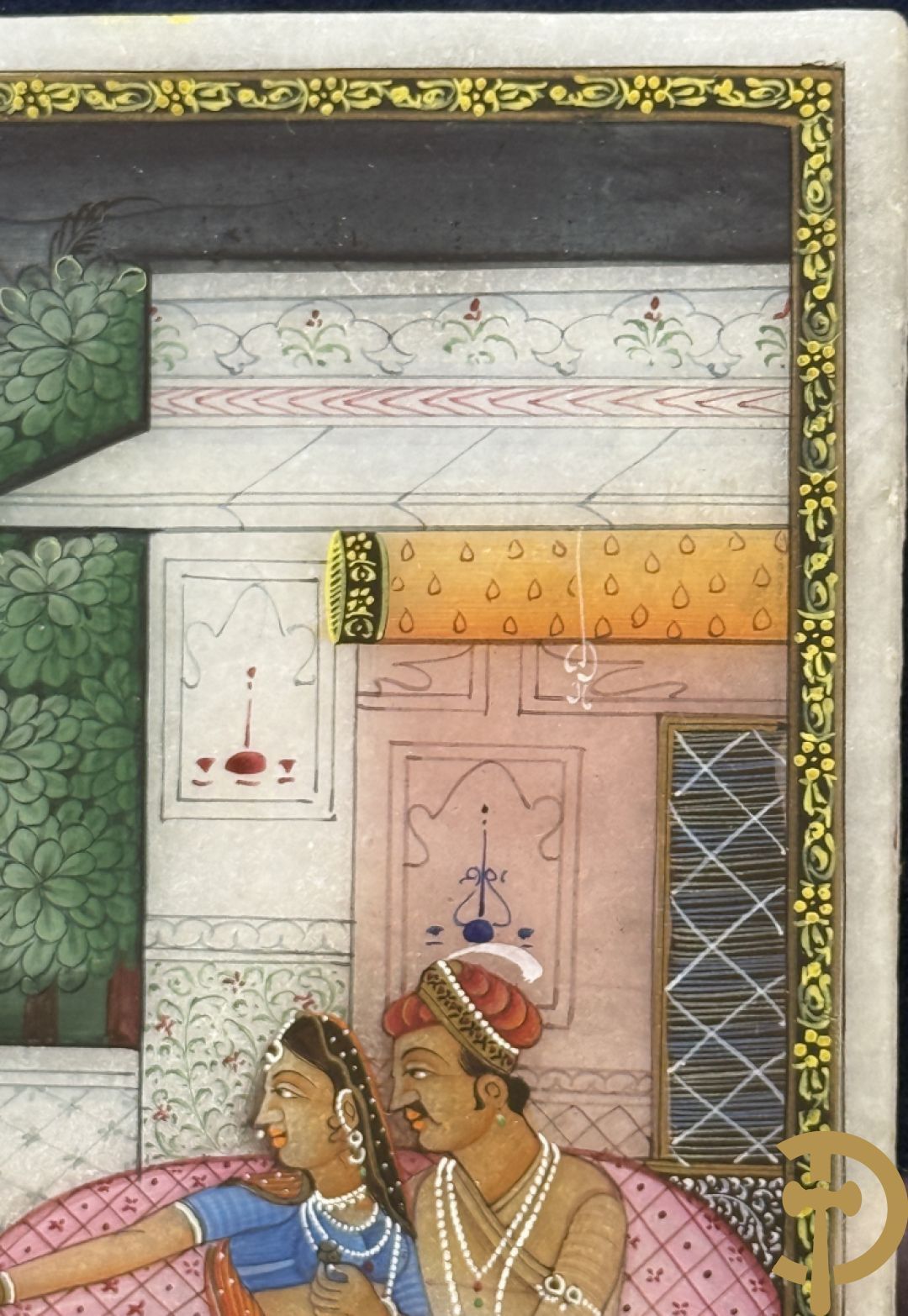 Zes Indische geanimeerde tekeningen van goden en liefdesscènes op gesteente