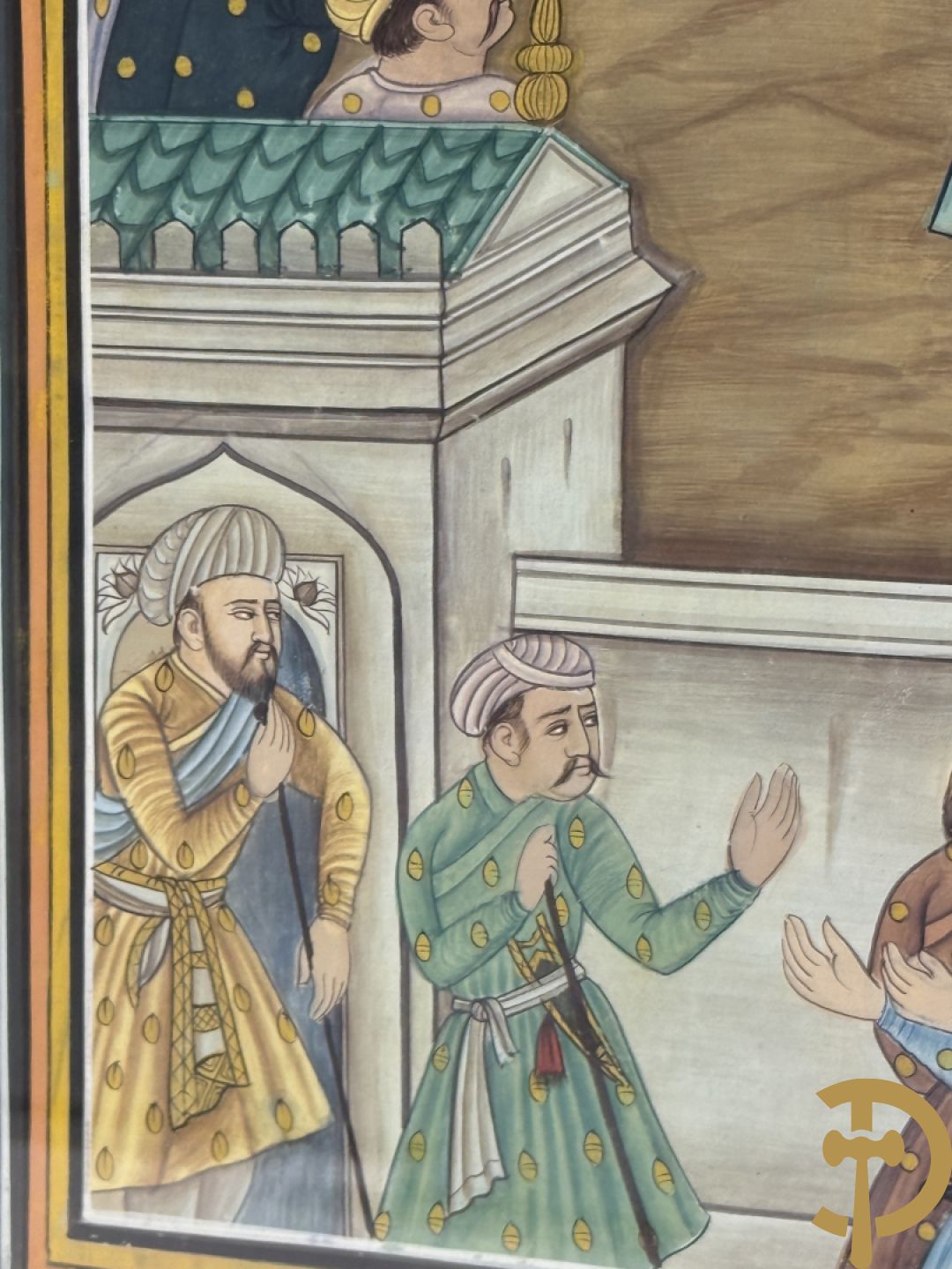 Drie Indische handgekleurde, geaquarelleerde en geanimeerde scènes