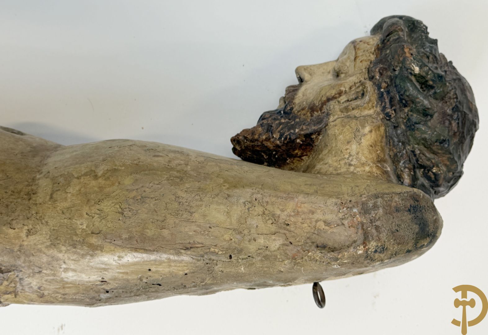 Antieke houtgesculpteerde gepolychromeerde Christus met lenden doek, zonder armen, 16e-17e ?