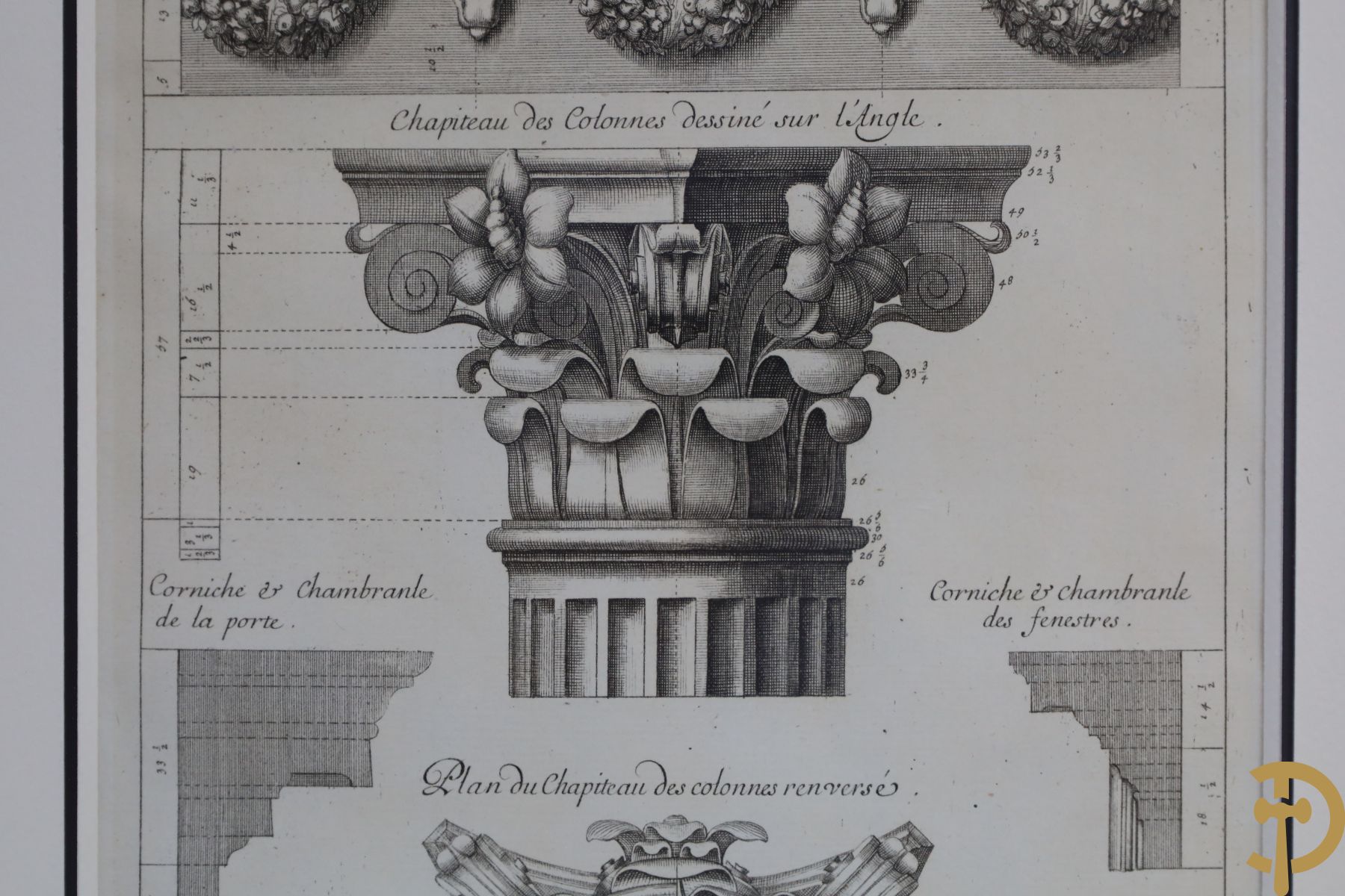 Set van vijf architecturale platen met afbeeldingen van verschillende zuilen