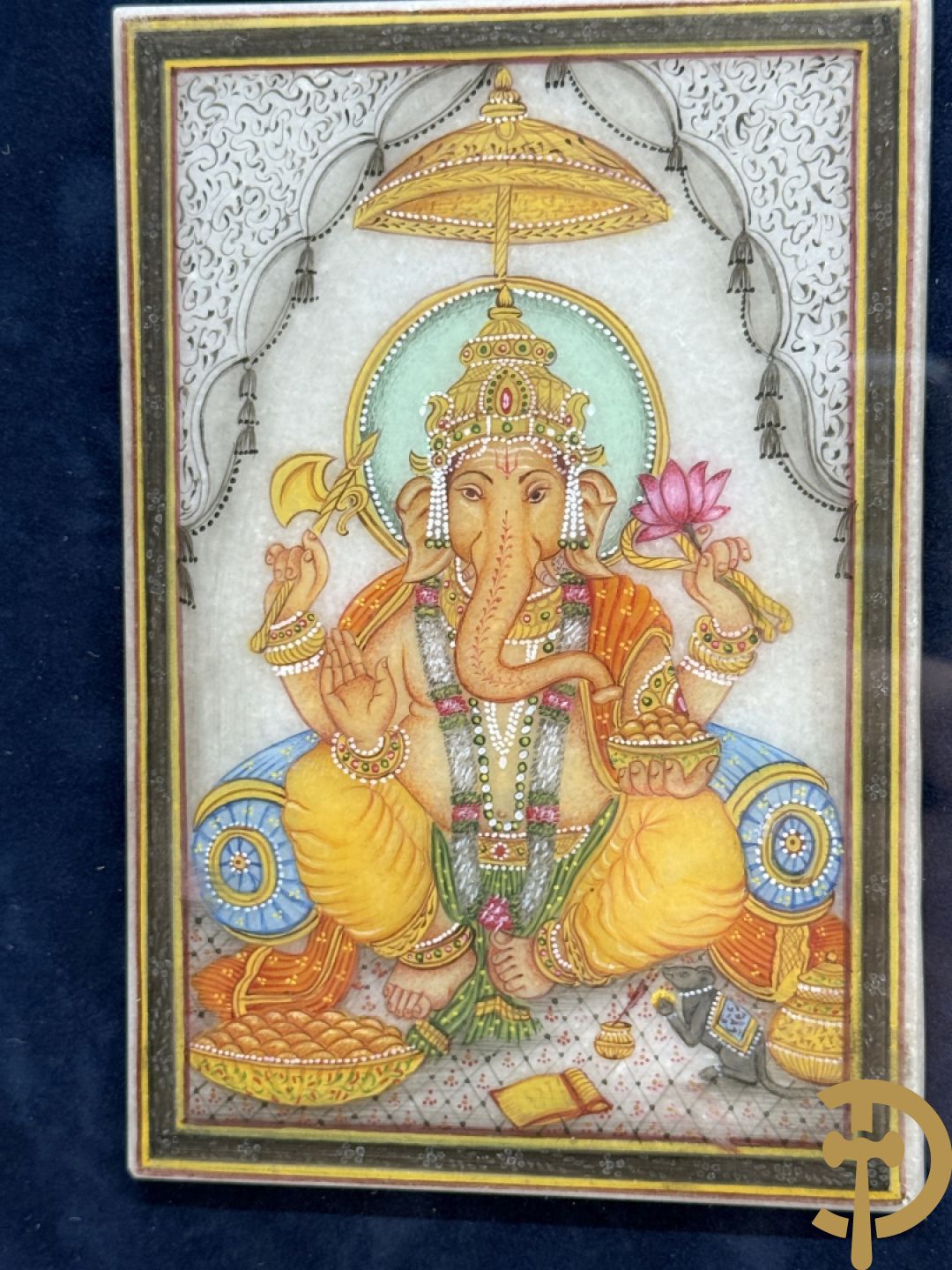 Zes Indische geanimeerde tekeningen van goden en liefdesscènes op gesteente