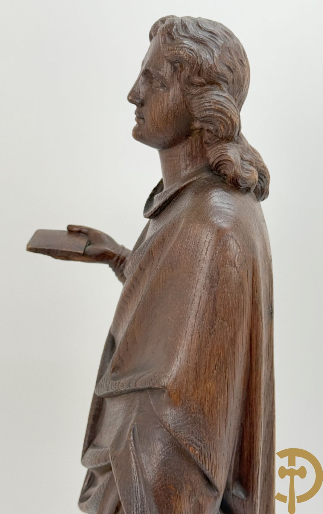 Eiken houtsculptuur van evangelist, laat 19e