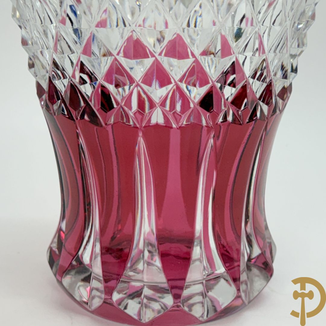 Val Saint Lambert : Rode kristallen vaas + blauwe pique fleur