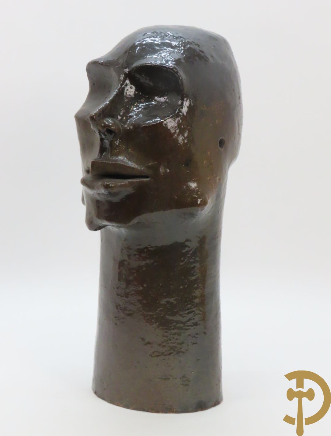 SCHEIRLINCKX Jos getekend - Karaktervol modern geglazuurd keramieken beeld van een hoofd