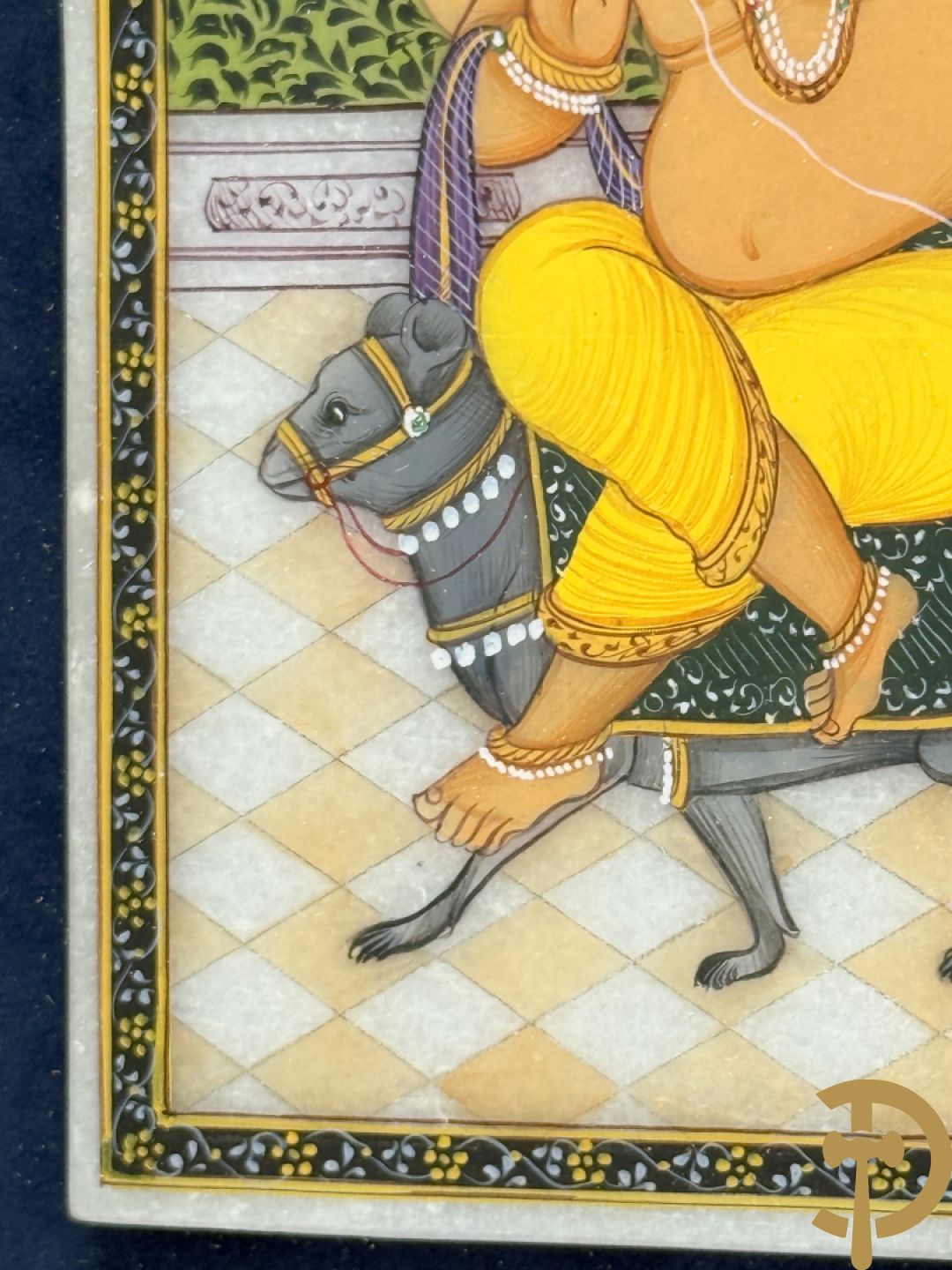 Zes Indische geanimeerde tekeningen van goden en liefdesscènes op gesteente