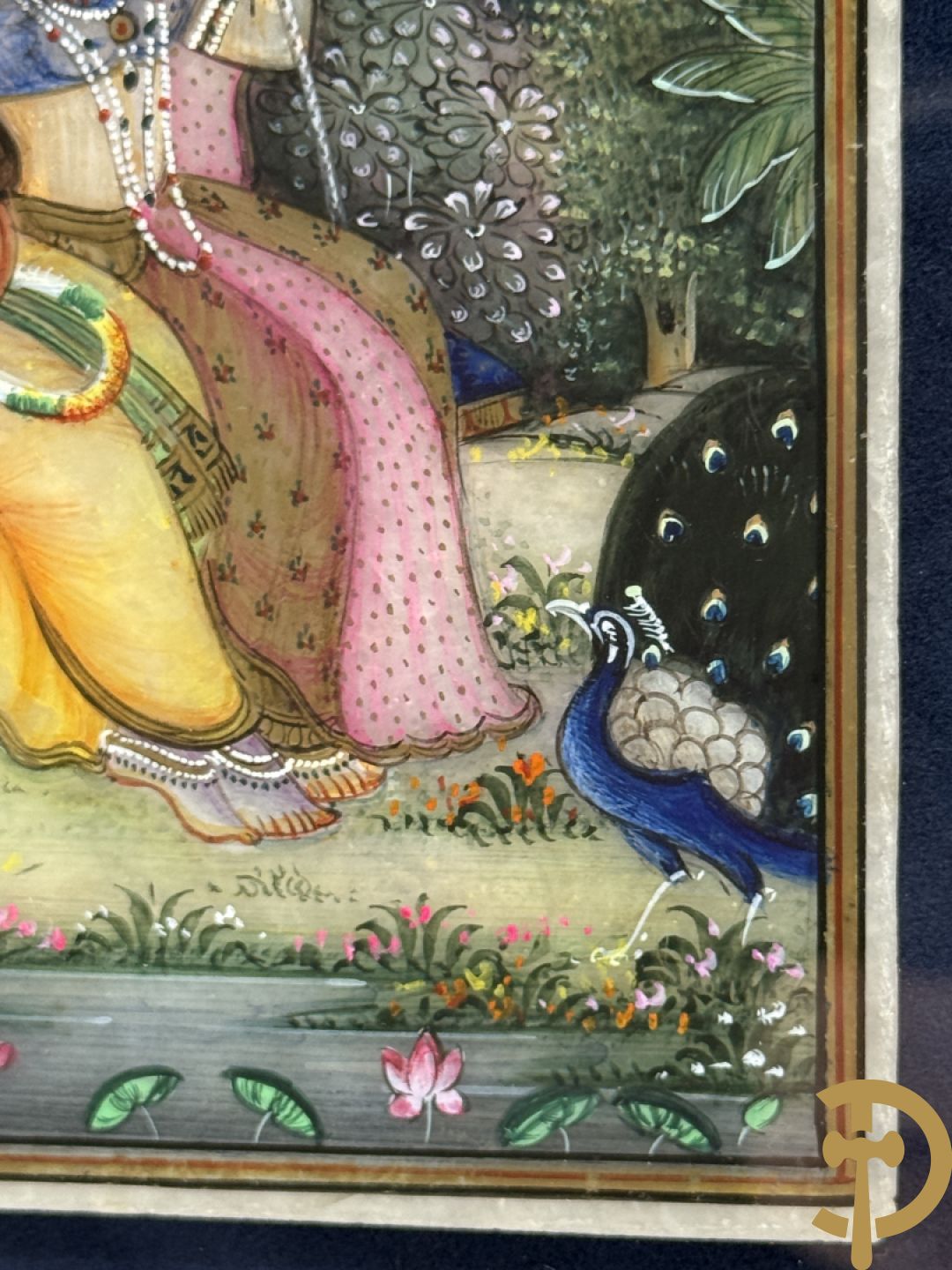 Zes Indische geanimeerde tekeningen van goden en liefdesscènes op gesteente