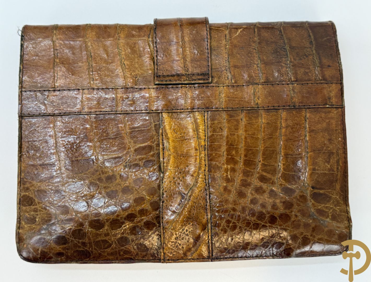 Kroko zwart lederen handtas, Le Sellier Bruxelles + zwart lederen kroko clutch + bruin lederen kroko enveloppetas + toneelhandtasje