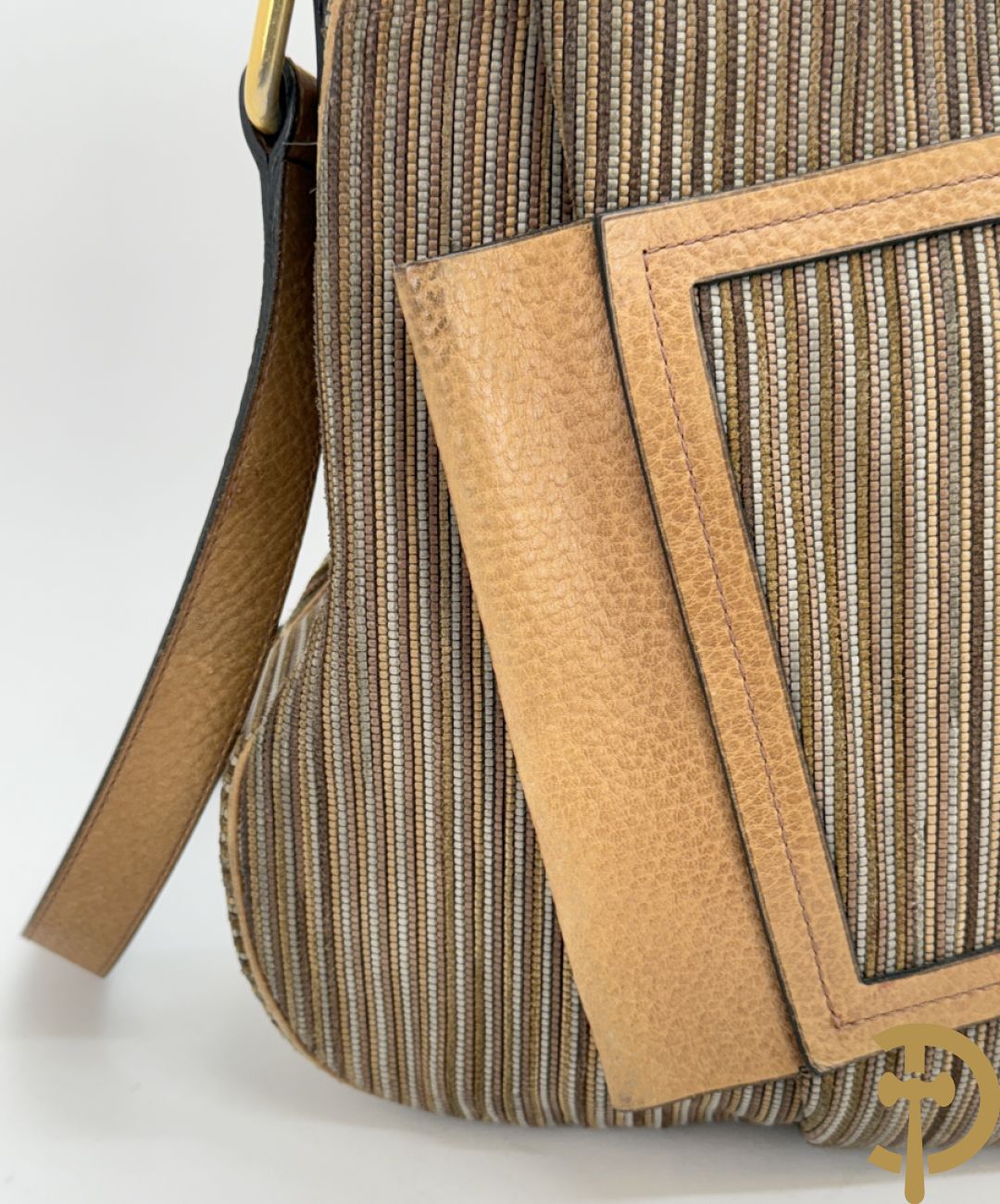 Lederen handtas met bruin getinte kleurstrepen Delvaux, brown toile de cuir