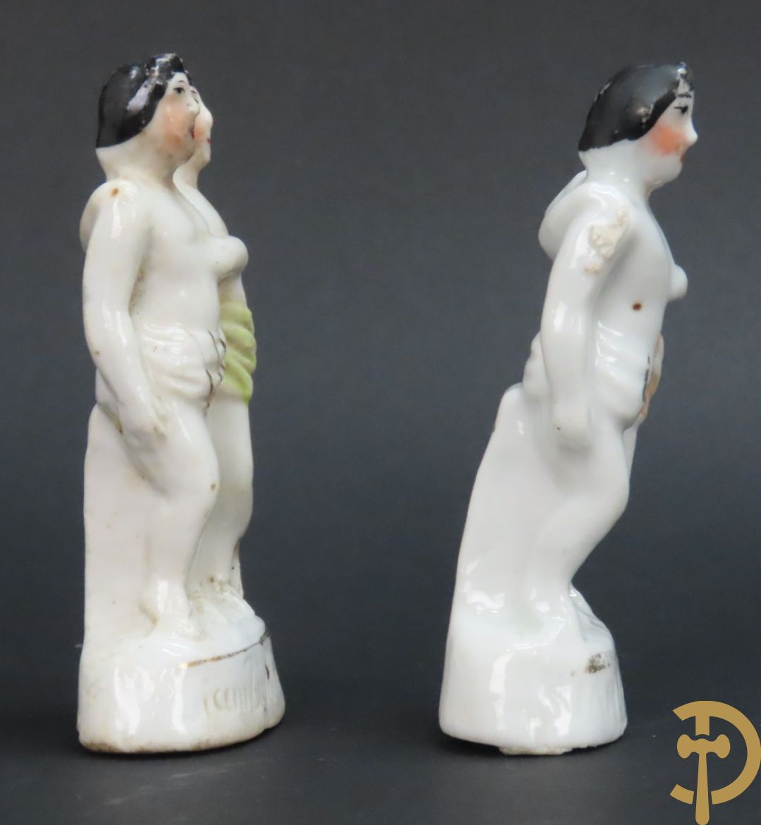 Twee antieke porseleinen beeldjes Sian Zwilling, midden 19e