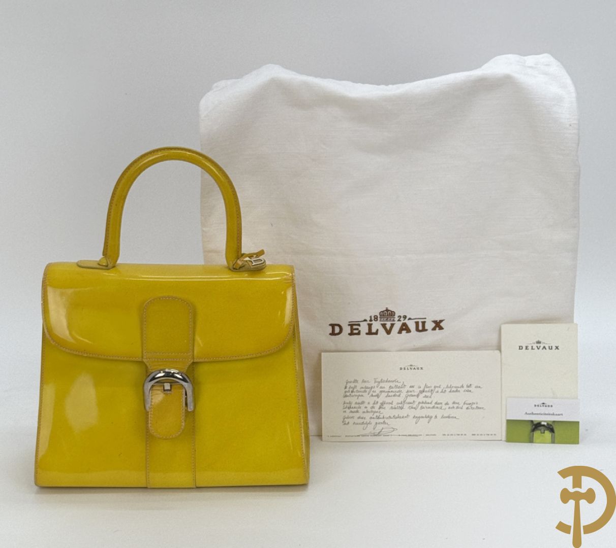 Unieke handtas Delvaux in fluo geel, model Brillant, gelimiteerde en genummerde serie 8/10, mode 2001 Landed - ontwerp van Walter Van Beirendonck uit 2001