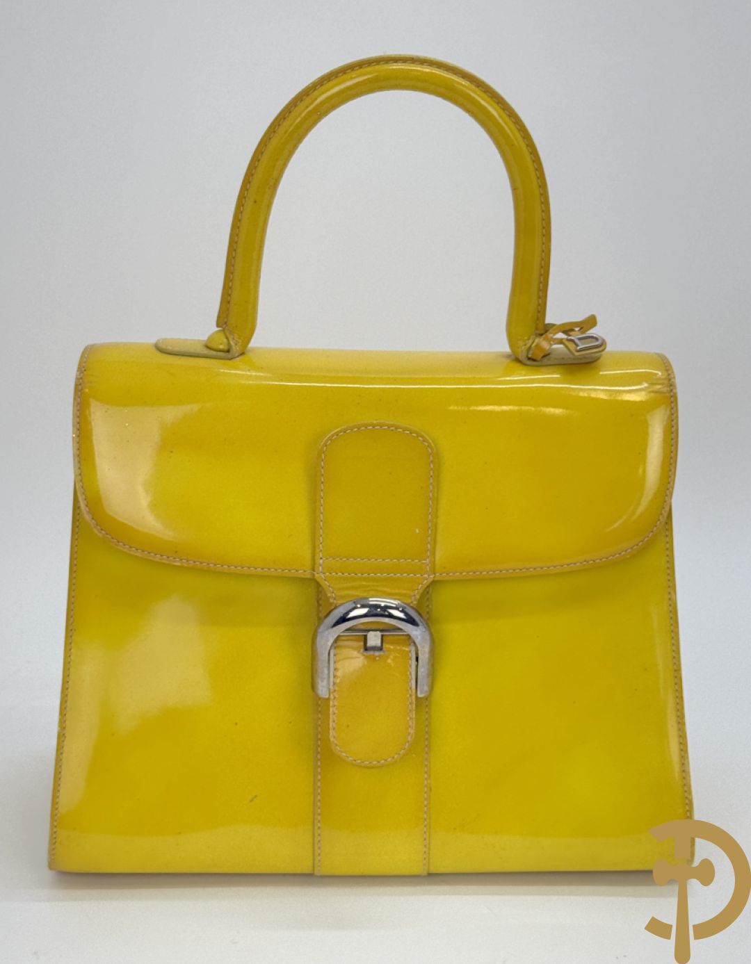 Unieke handtas Delvaux in fluo geel, model Brillant, gelimiteerde en genummerde serie 8/10, mode 2001 Landed - ontwerp van Walter Van Beirendonck uit 2001