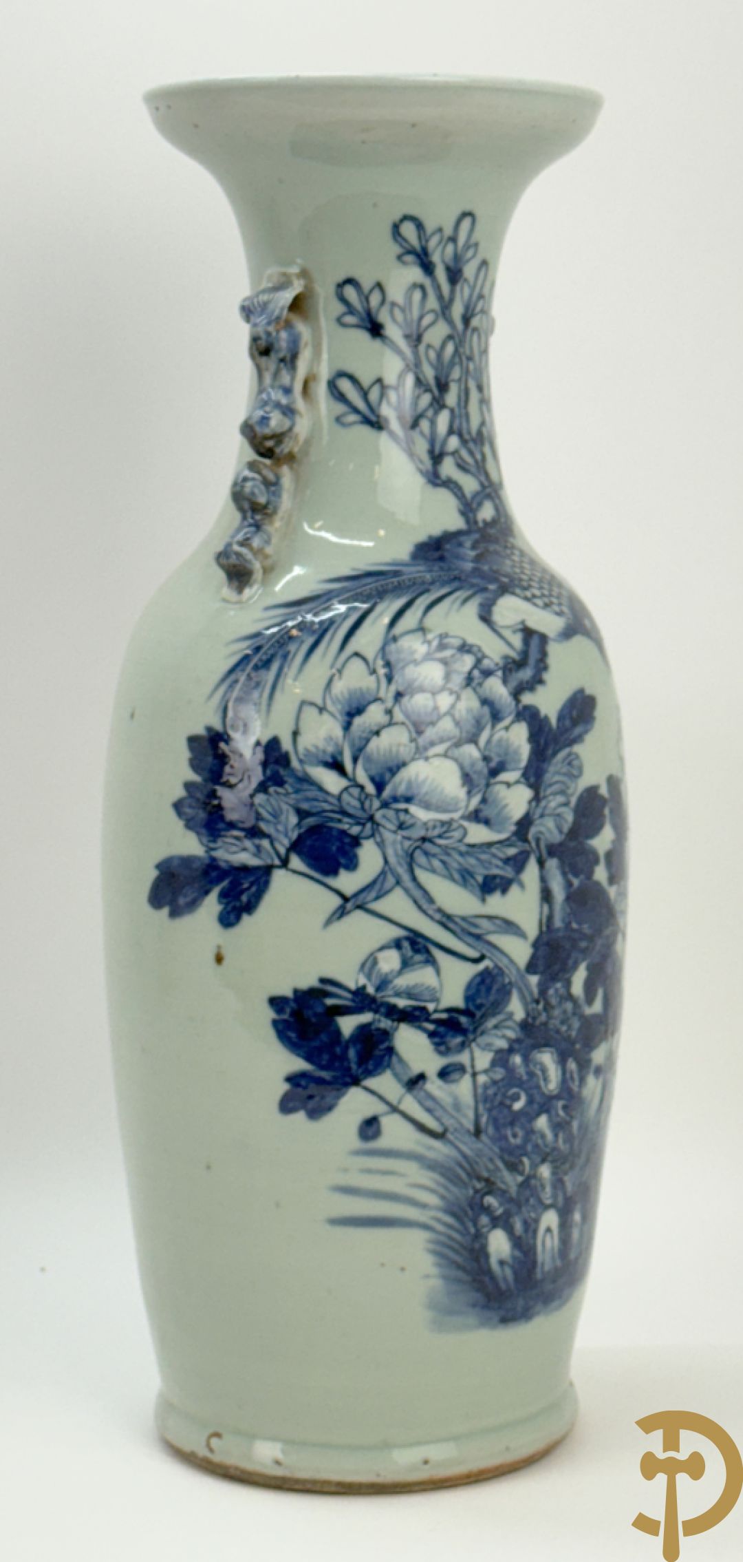Chinese porseleinen blauw/wit vaas met bloemen en vogeldecor
