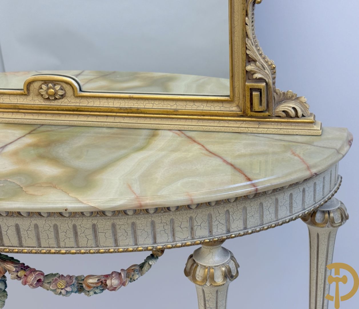 Console + gepolychromeerde spiegel, Louis XVI stijl