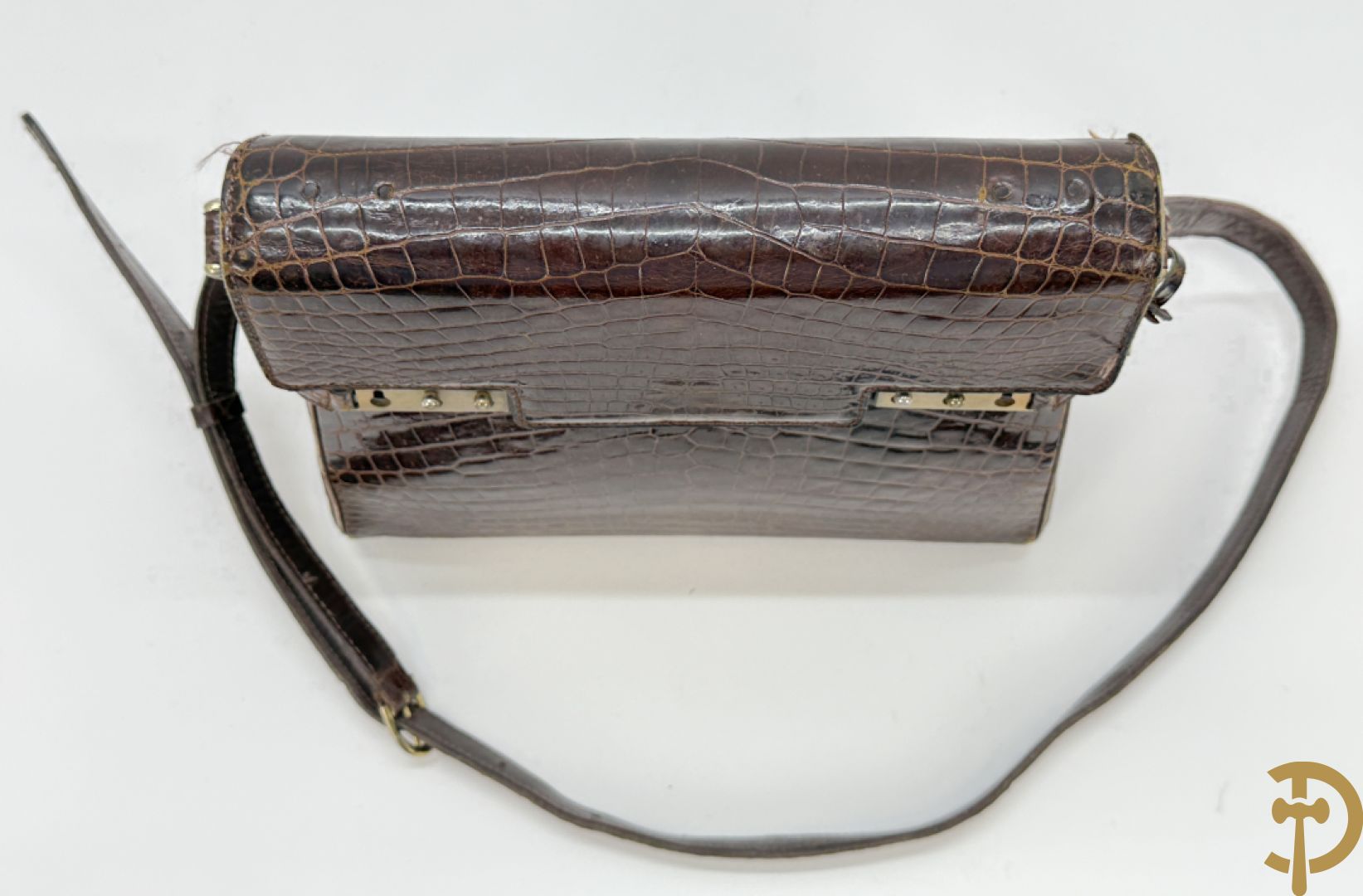 Vintage Delvaux handtas in kroko in bijhorende zak