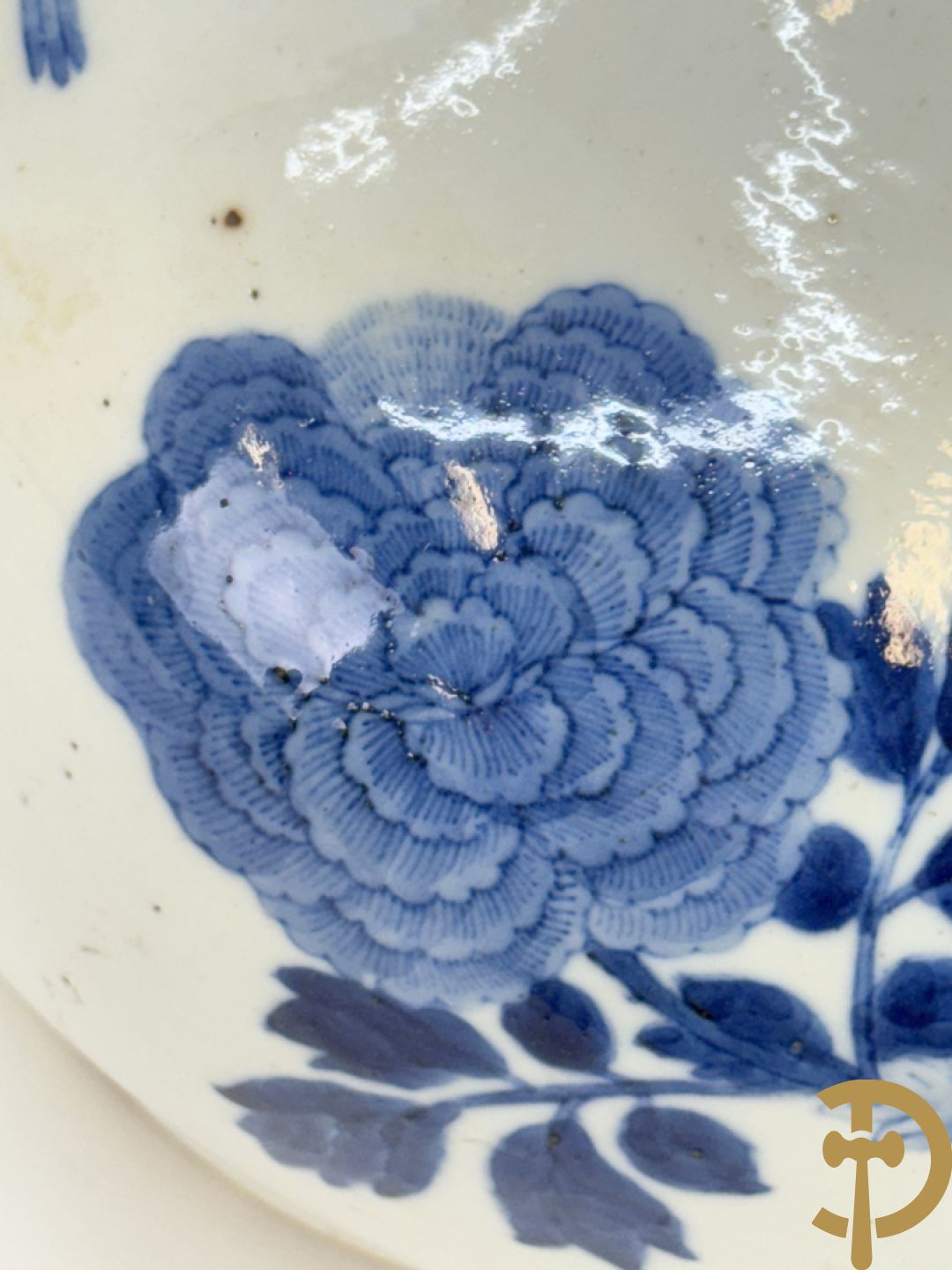 Chinese blauw/witte porseleinen kalebasvormige vaas met bloemen- en vogeldecor, onderaan gemerkt