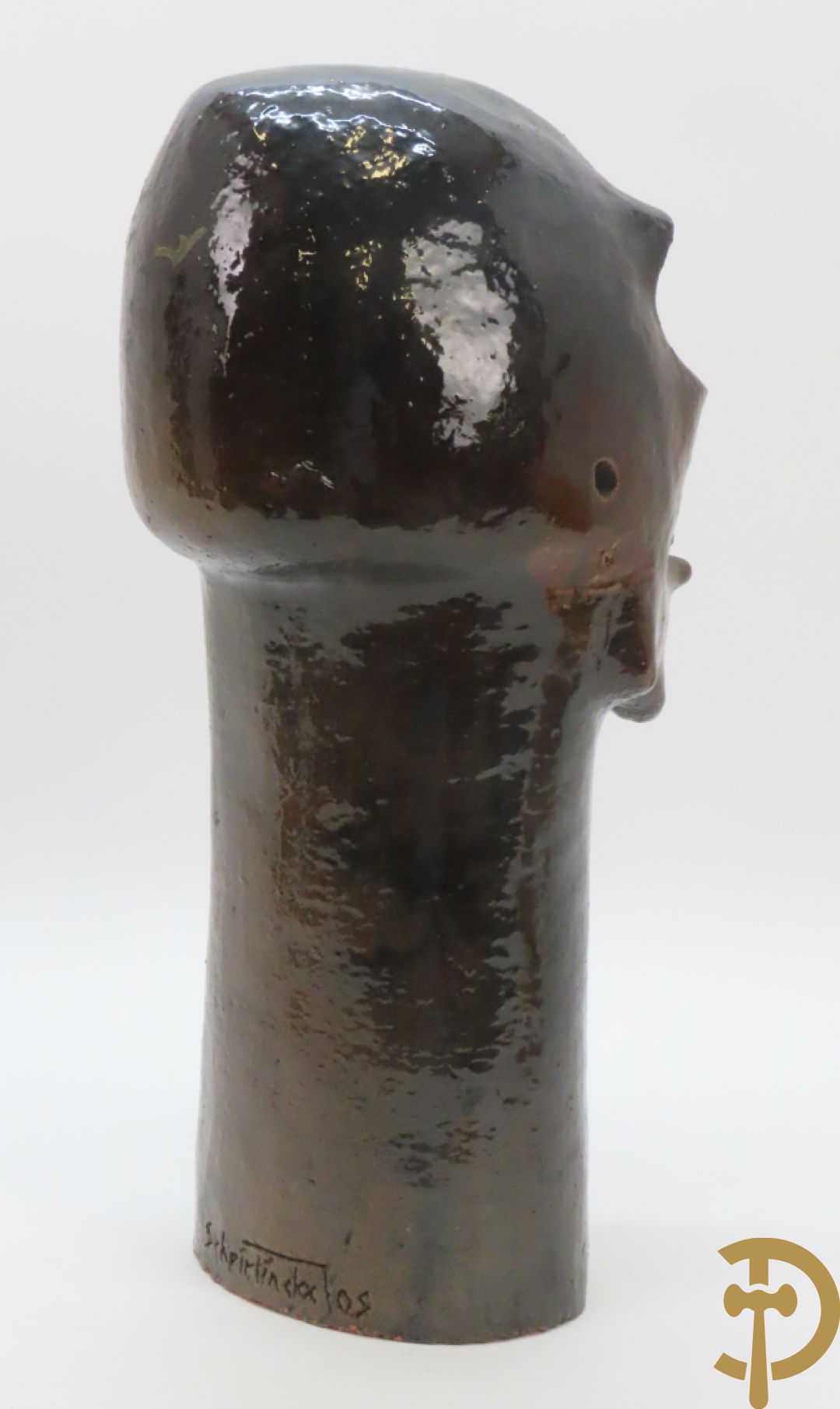 SCHEIRLINCKX Jos getekend - Karaktervol modern geglazuurd keramieken beeld van een hoofd