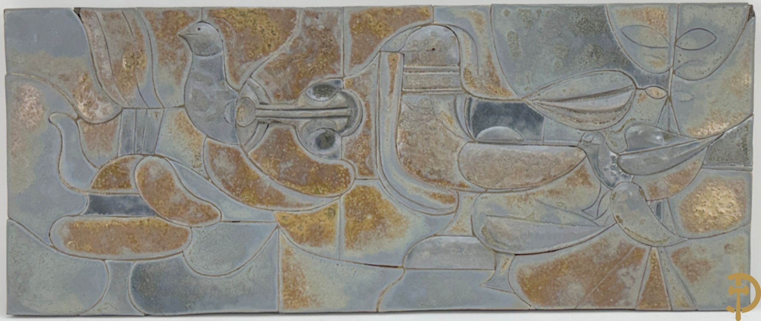 Ongetekend  vintage keramieken basrelief met vogeldecor