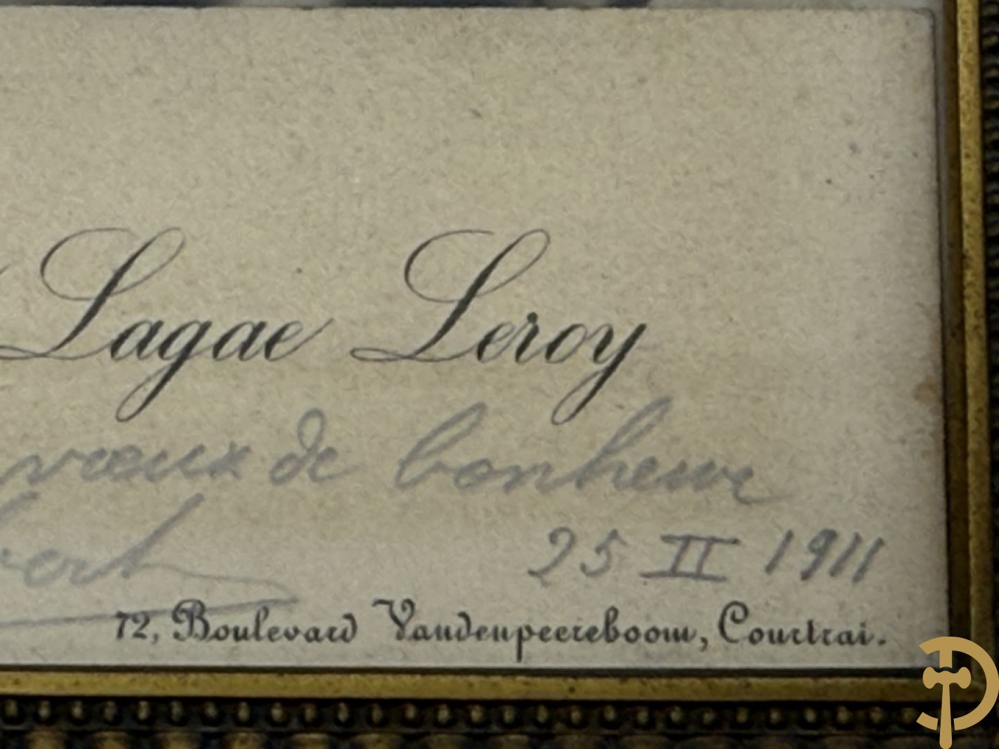 Portret van Albert I + eigenhandig getekend adreskaartje 