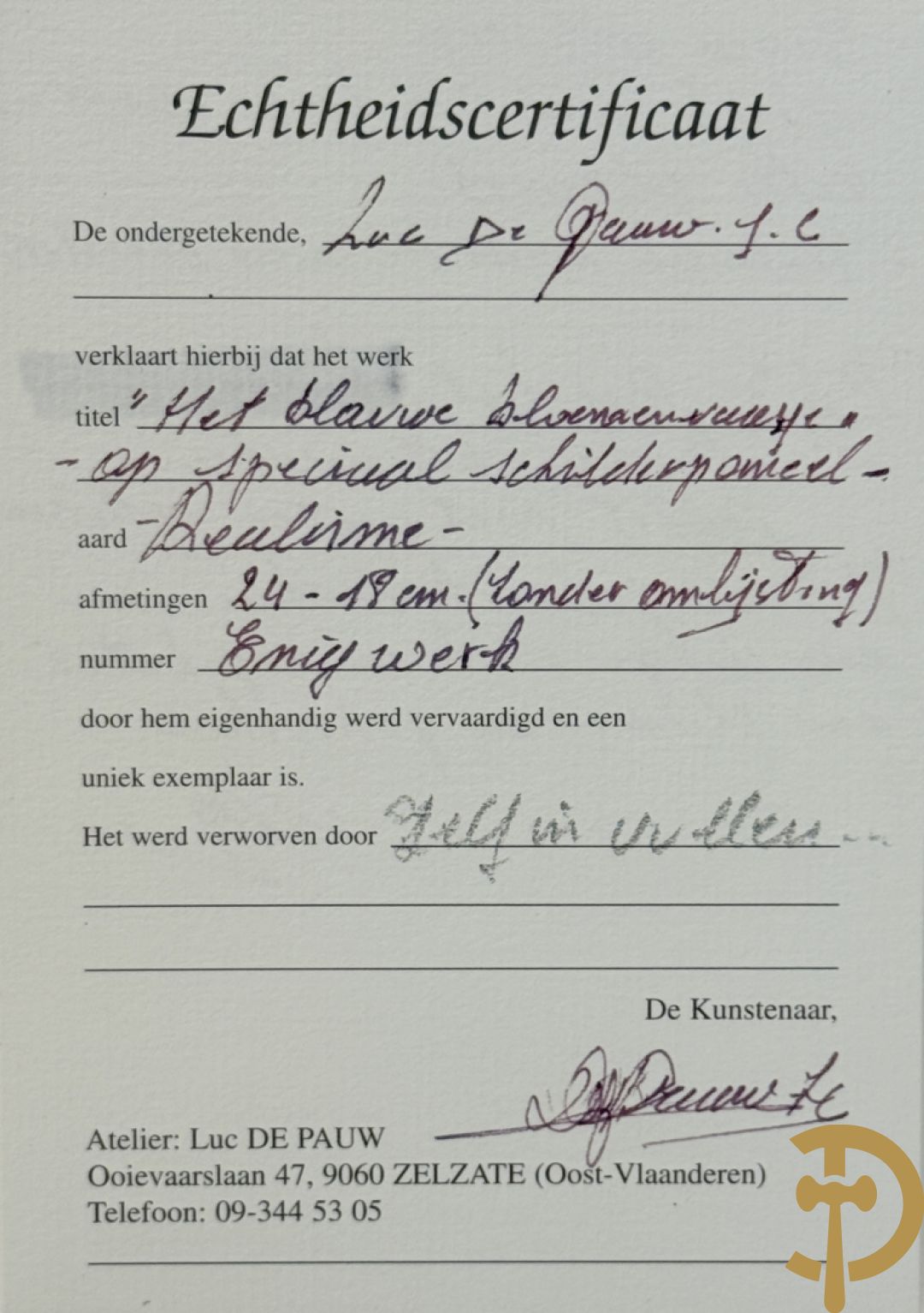 DE PAUW Luc J.C. getekend 