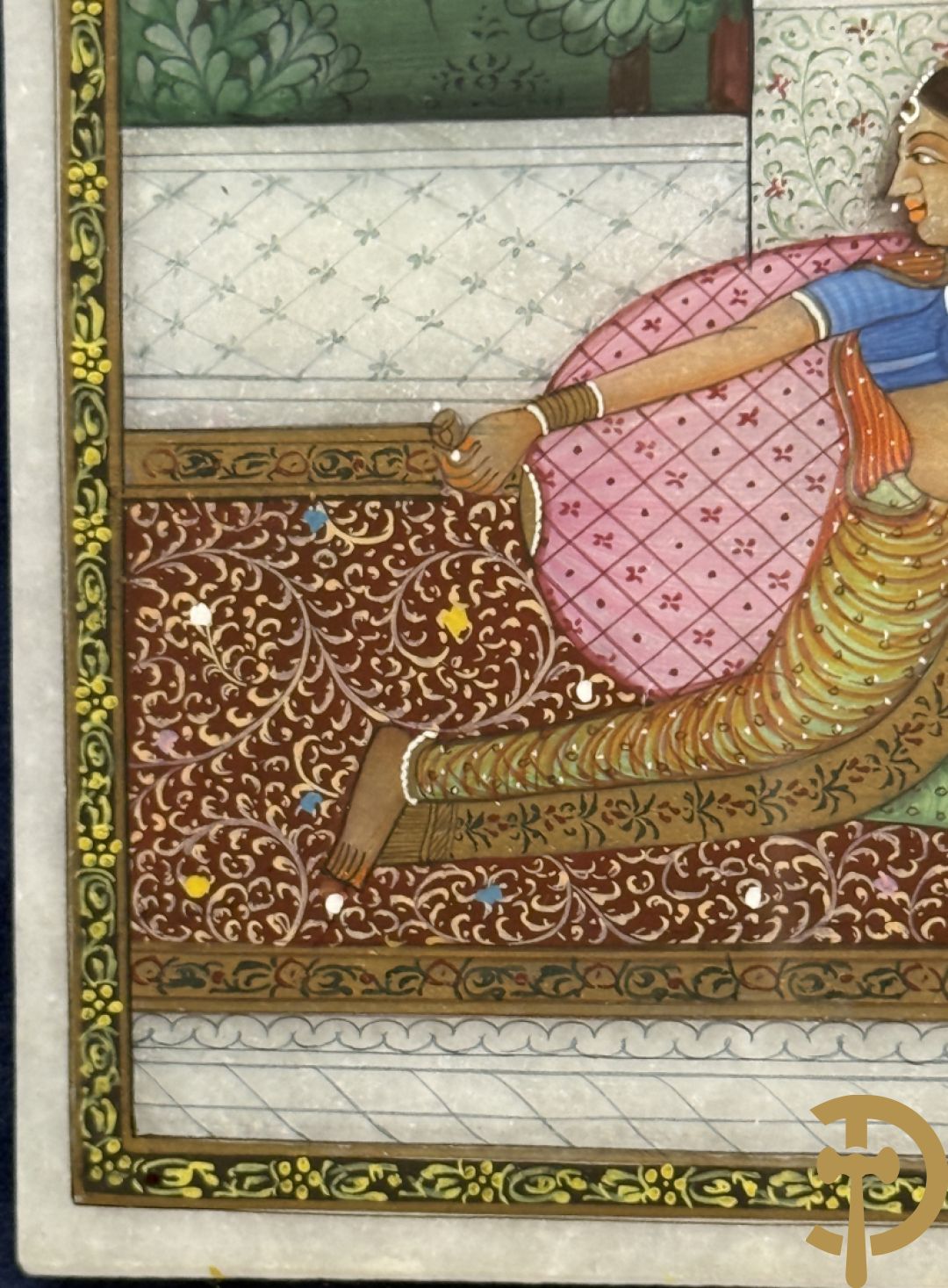 Zes Indische geanimeerde tekeningen van goden en liefdesscènes op gesteente