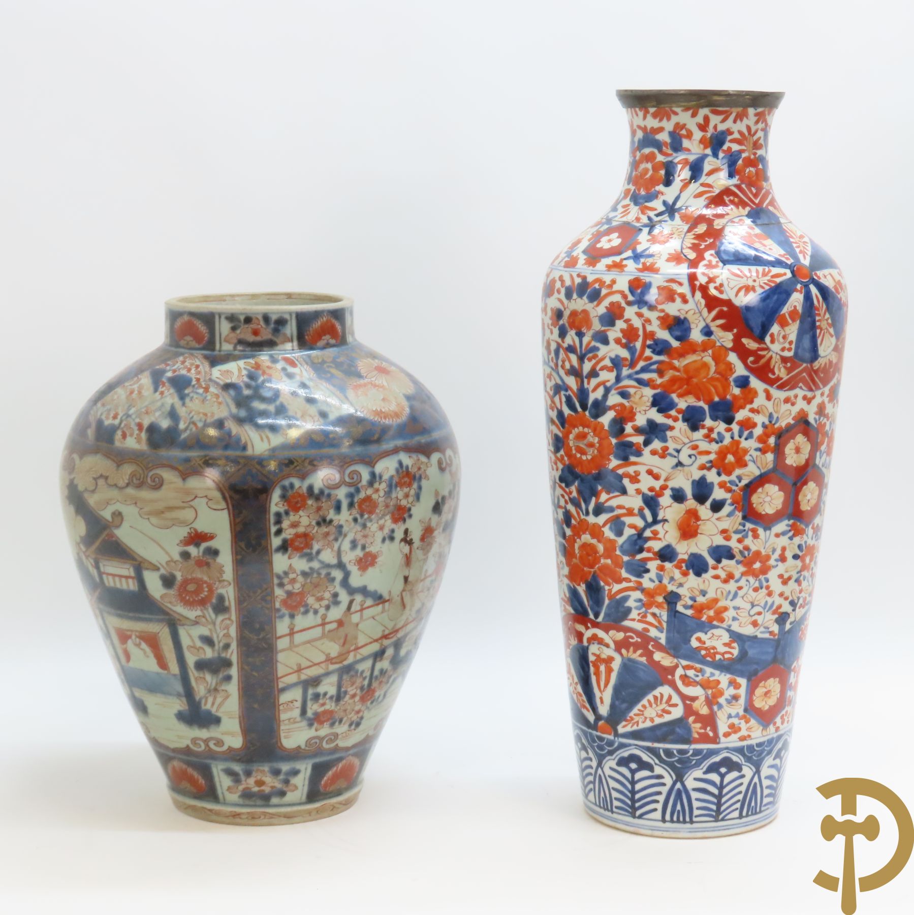 Japanse Imari potiche met geanimeerd landschapsdecor en geisha