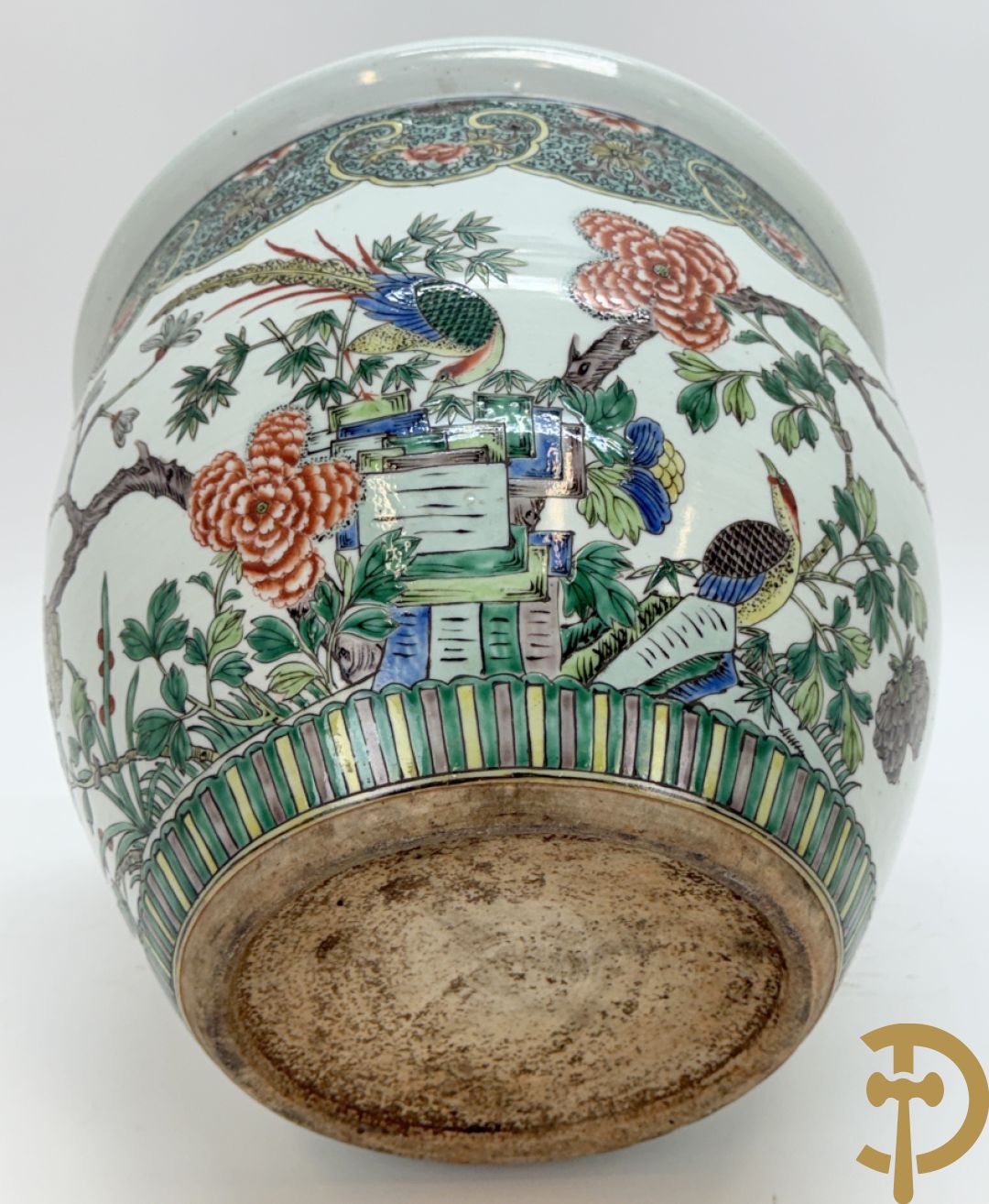 Chinese porseleinen cacheot met bloemen en vogeldecor