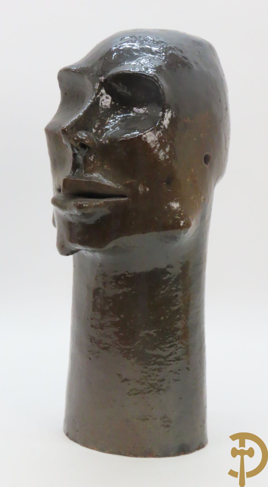 SCHEIRLINCKX Jos getekend - Karaktervol modern geglazuurd keramieken beeld van een hoofd