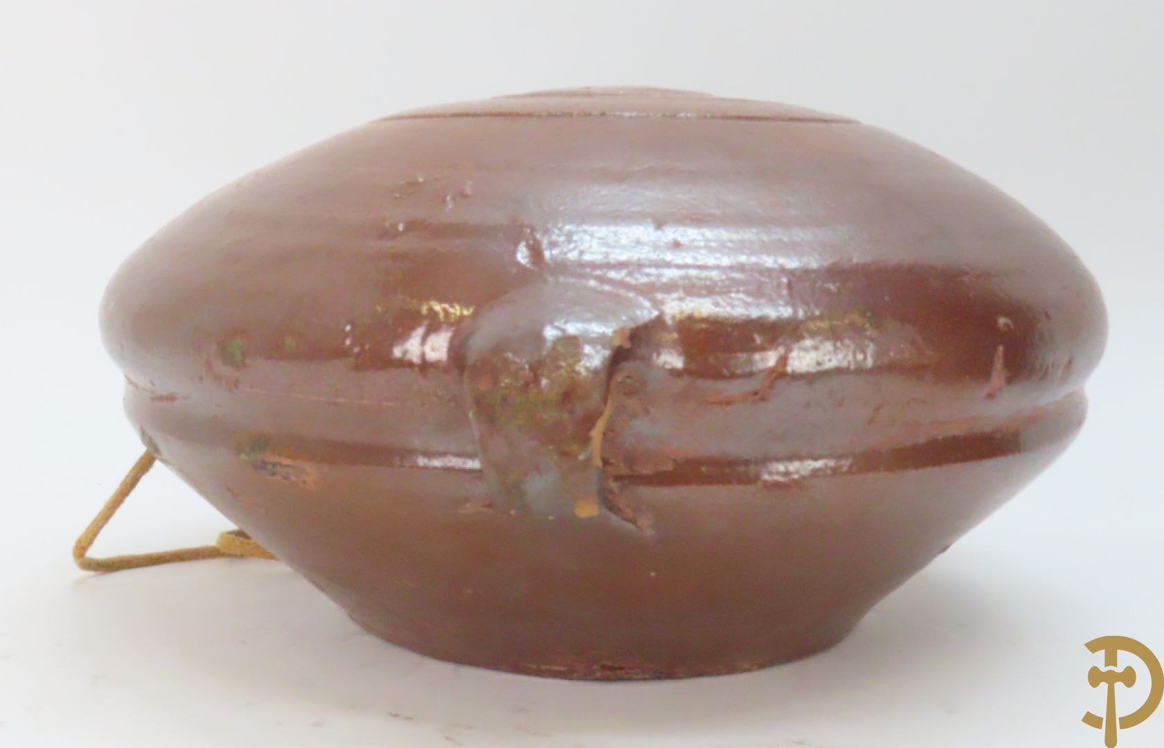 Langerwehe steengoed kruik + twee steengoed veldkruiken +Keulse dekselkan + bronzen mortier met stamper