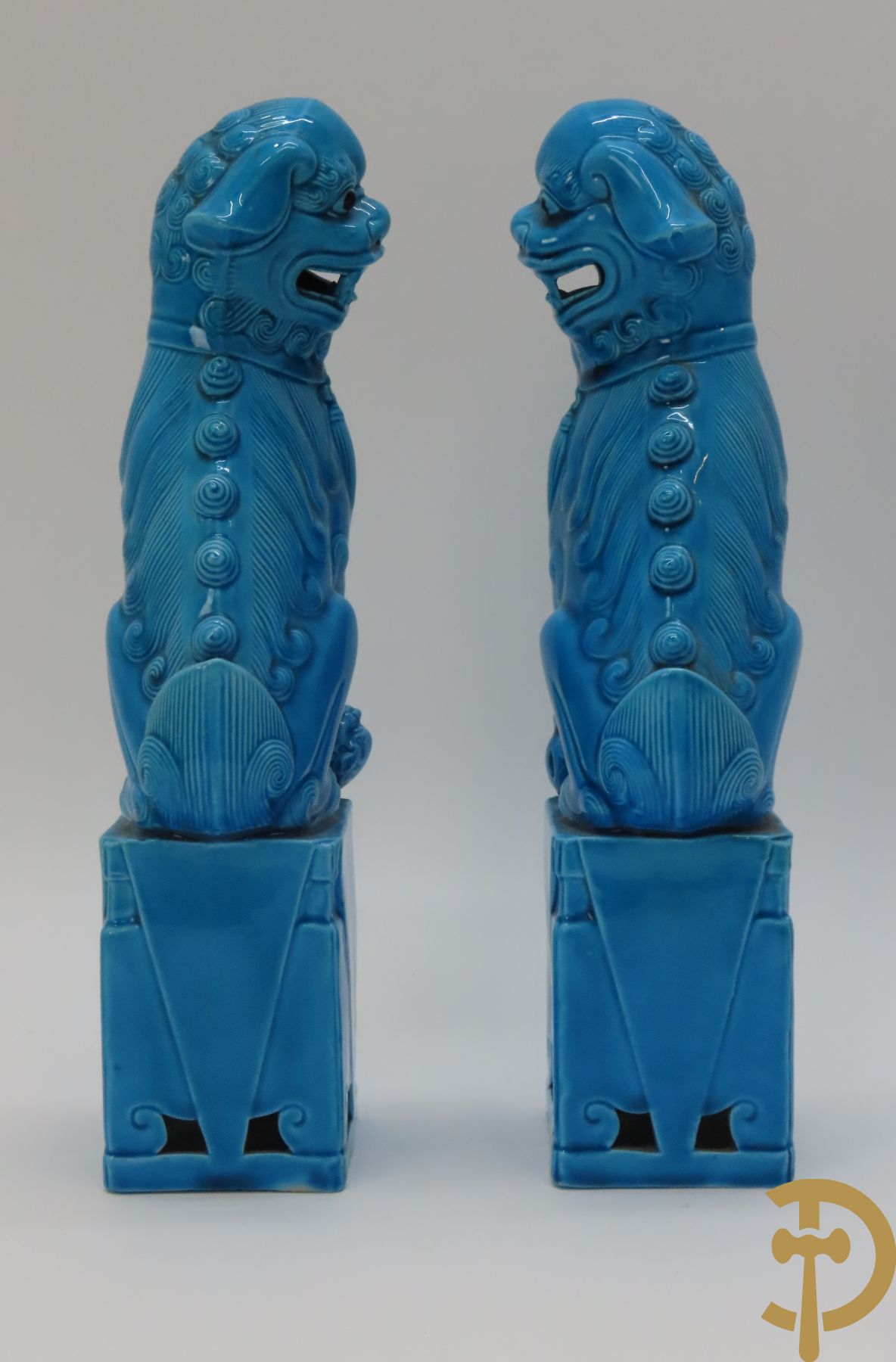 Twee paar fo honden in blauwe Chinese porselein + twee paar siervogels