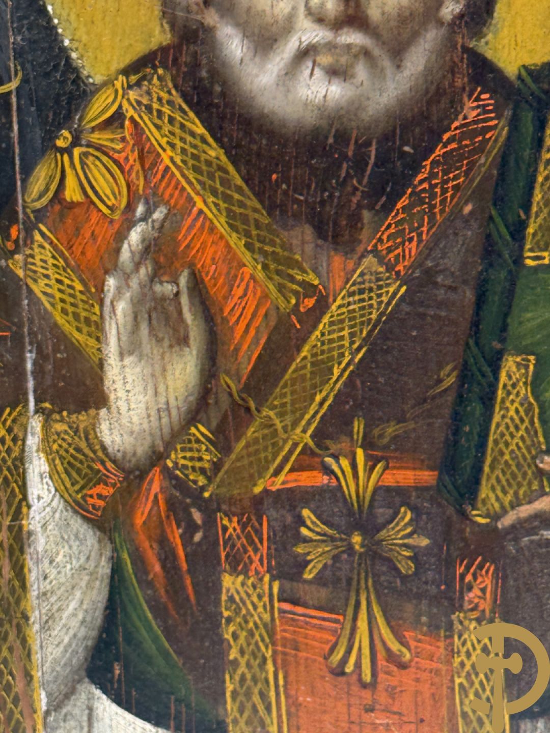 Oude ikoon Heilige met boek