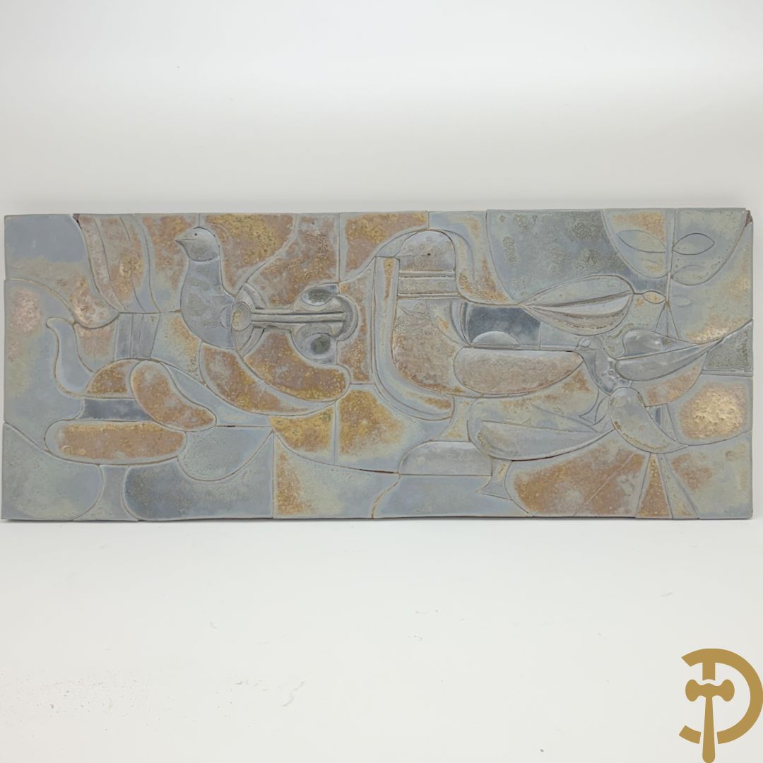 Ongetekend  vintage keramieken basrelief met vogeldecor